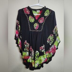 Boho Black Tie Dye Elephant Sleeveless Tunic Top One Size Womens